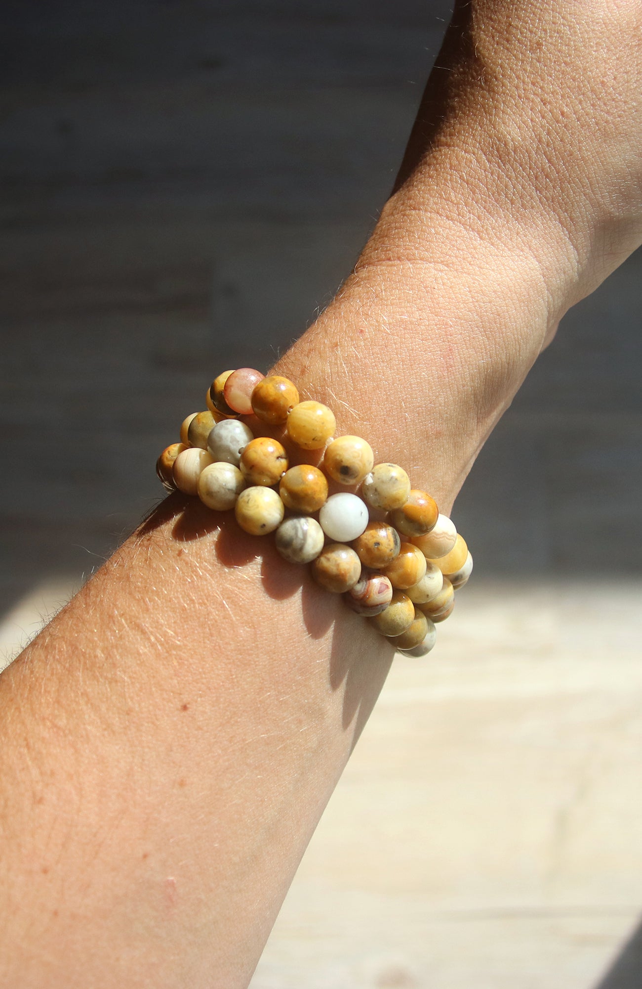 Crazy Lace Agate (Yellow) Bead Bracelet